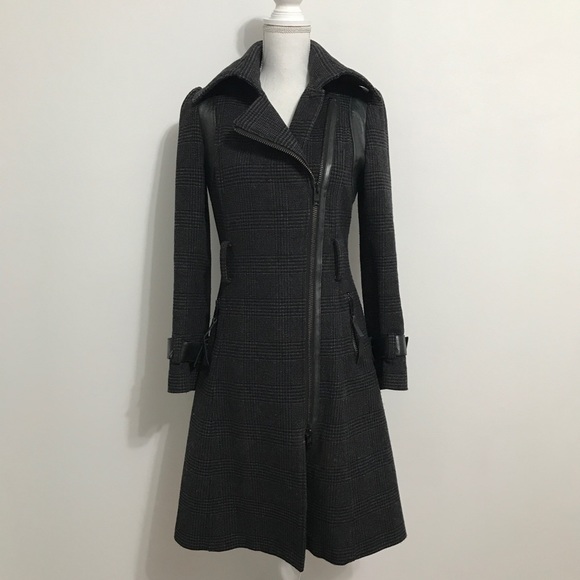 Mackage Gray Wool-blend Coat with Leather Trim